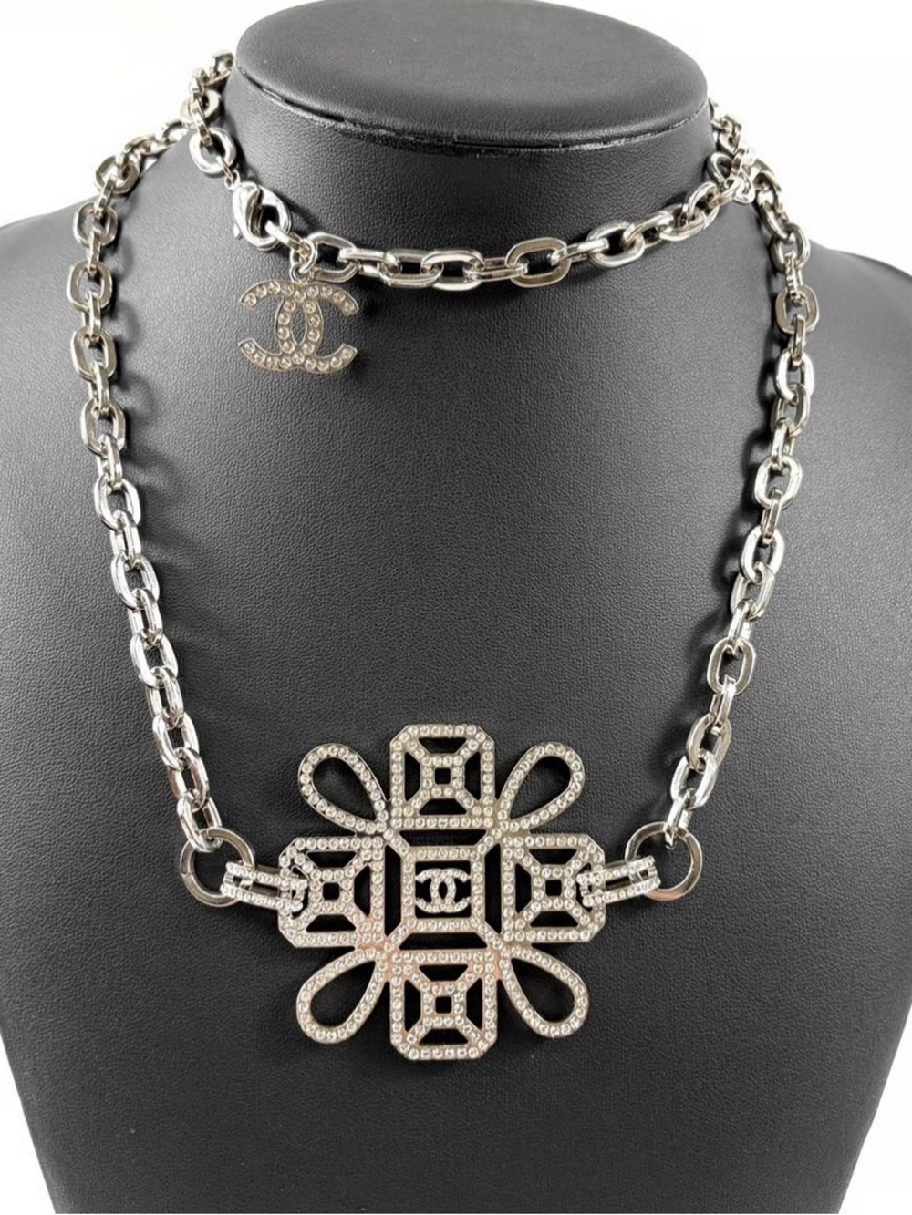 CHANEL Archival Silver-Tone Crystal Byzantine Medallion Statement Necklace